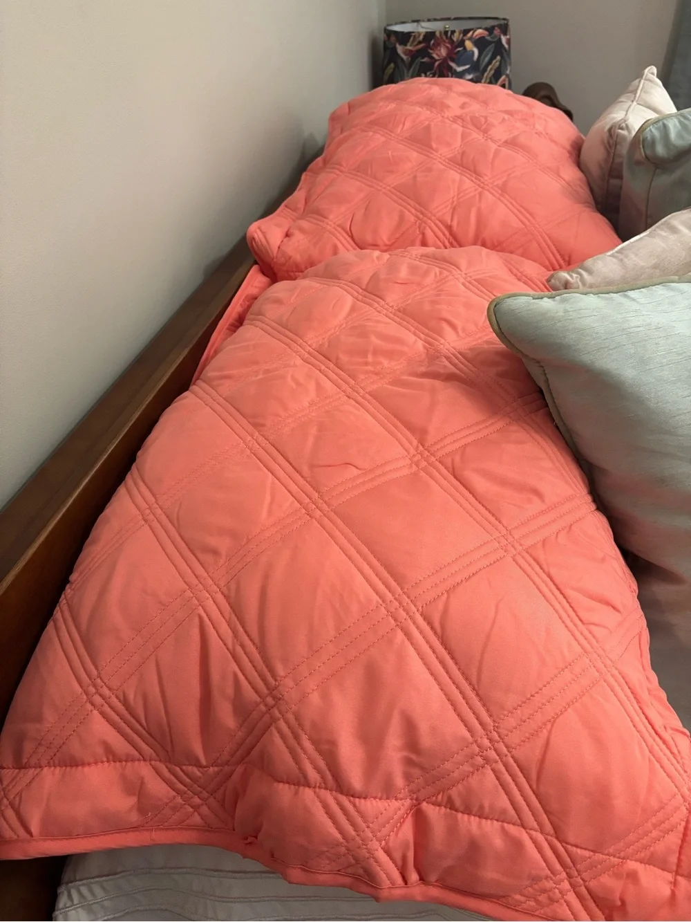 Coral Quilted Bedspread and two matching pillow shams - Queen